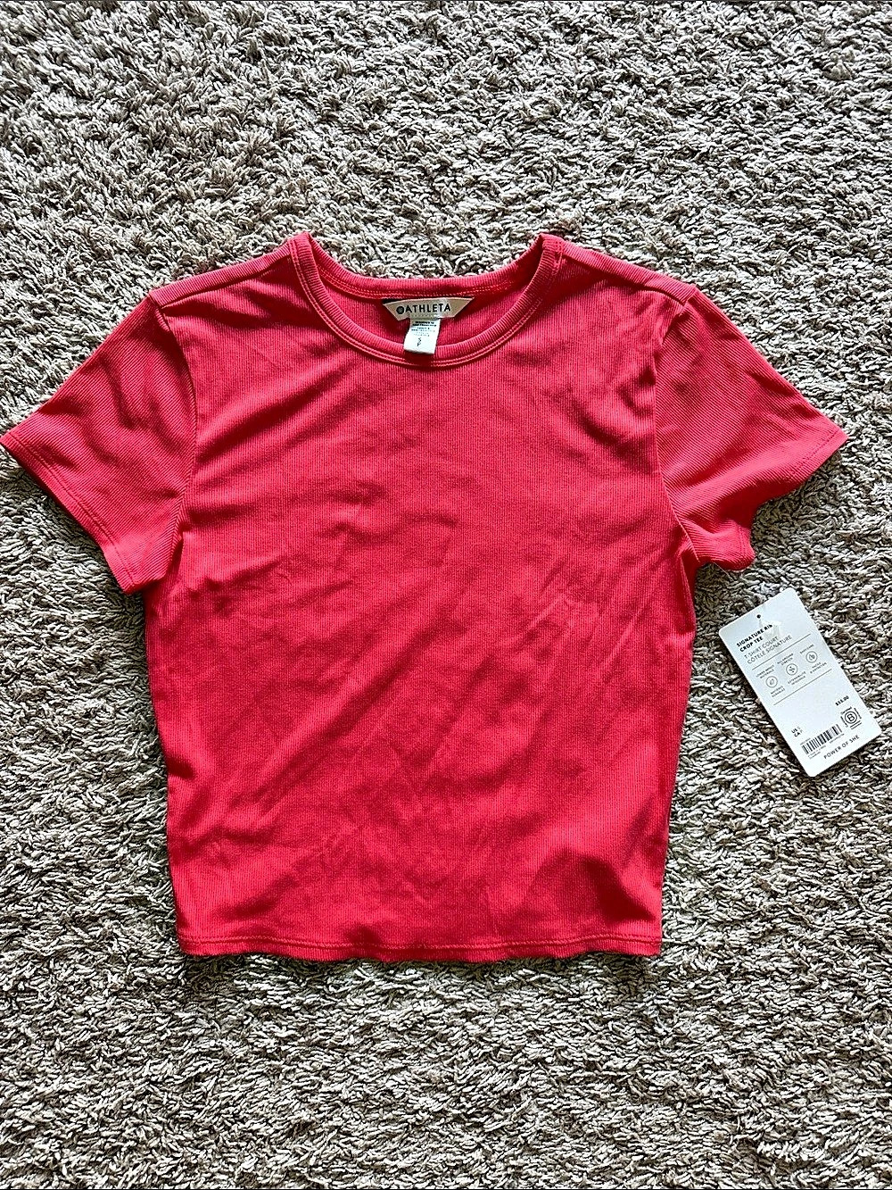 Athleta Signature Rib Crop Tee Short Sleeve Pink Size Small